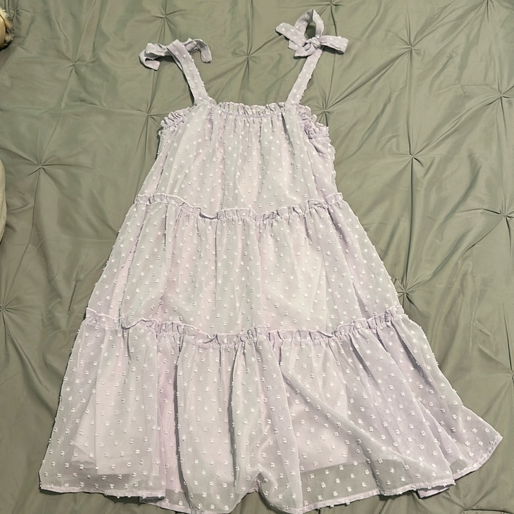 Francesca’s Light Purple Babydoll Dotted Tie Strap Mini Dress